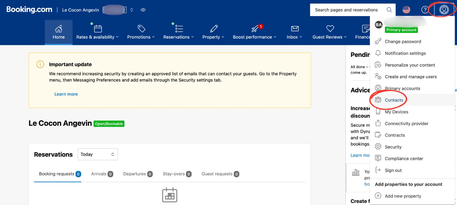 Booking contacts page