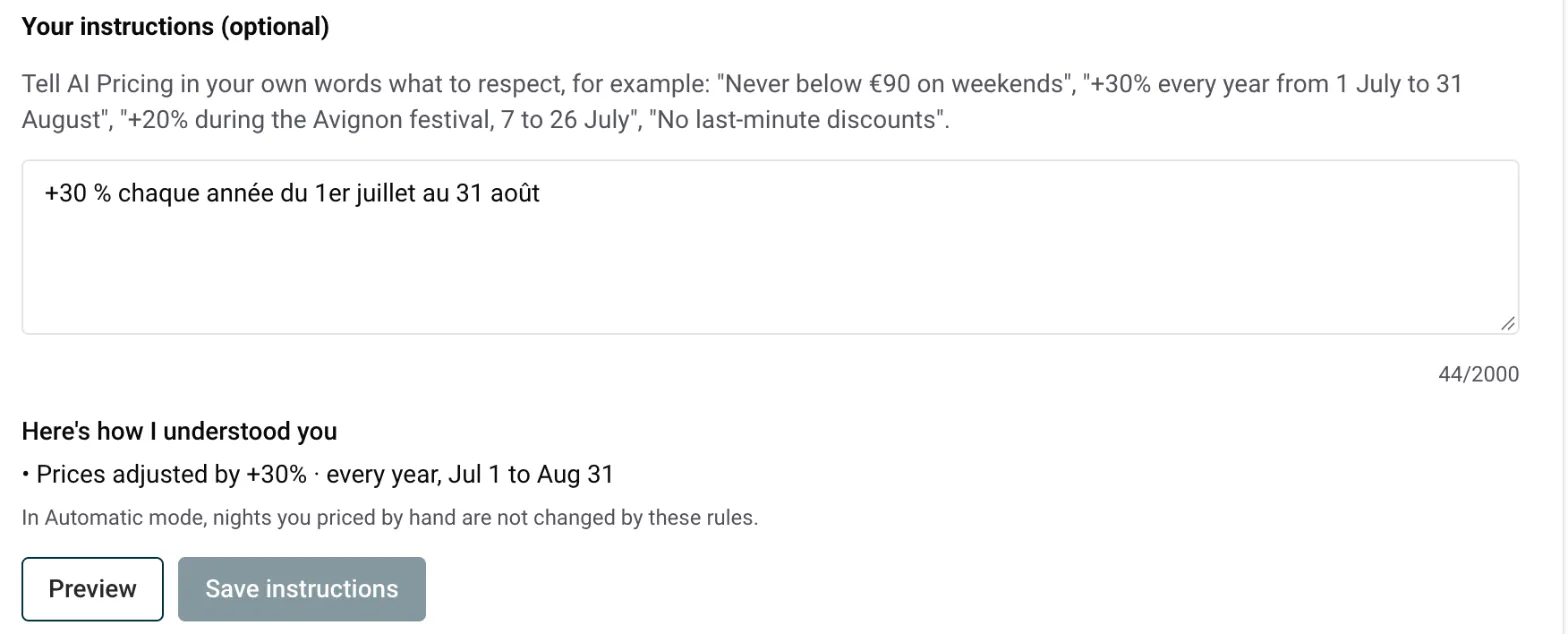 AI Pricing instructions: a rule written in plain words and how AI Pricing understood it