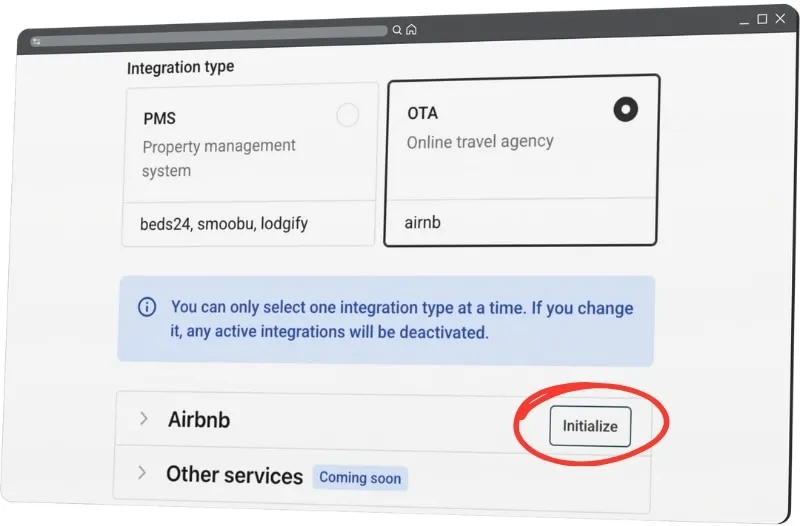 Airbnb configuration with Initialize button