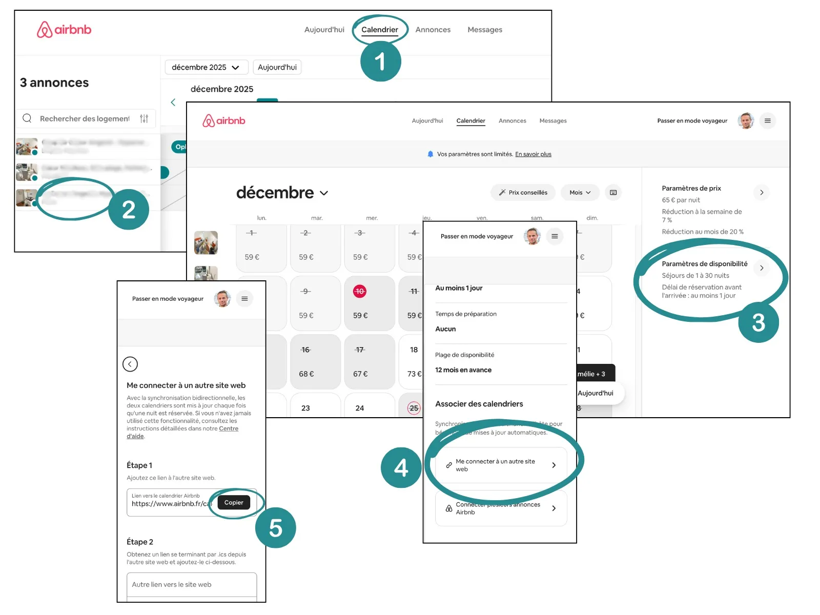 Airbnb calendar sync settings showing where to copy the iCal link