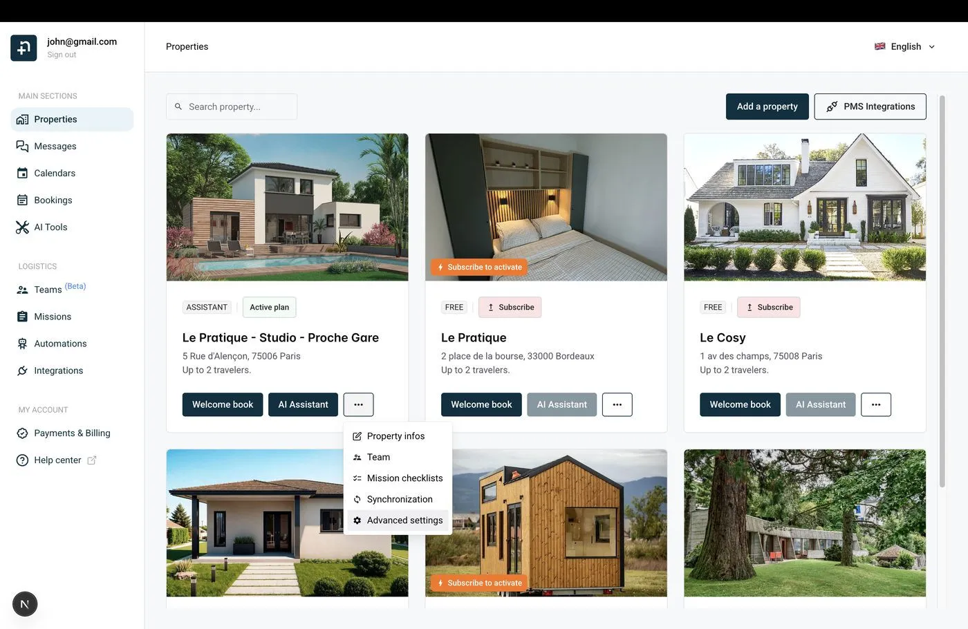 Properties page showing the three-dot menu with Advanced settings option