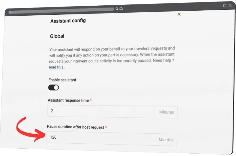 AI Assistant pause duration configuration panel