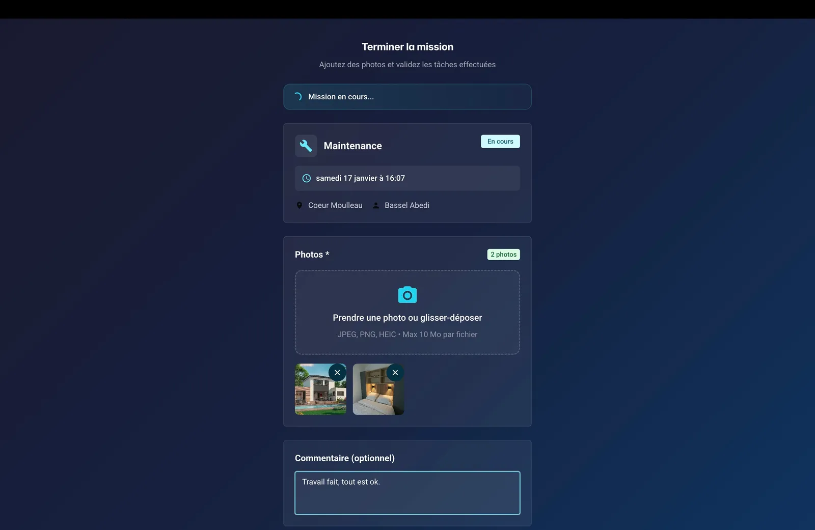 Rapport de mission de ménage pour location Airbnb