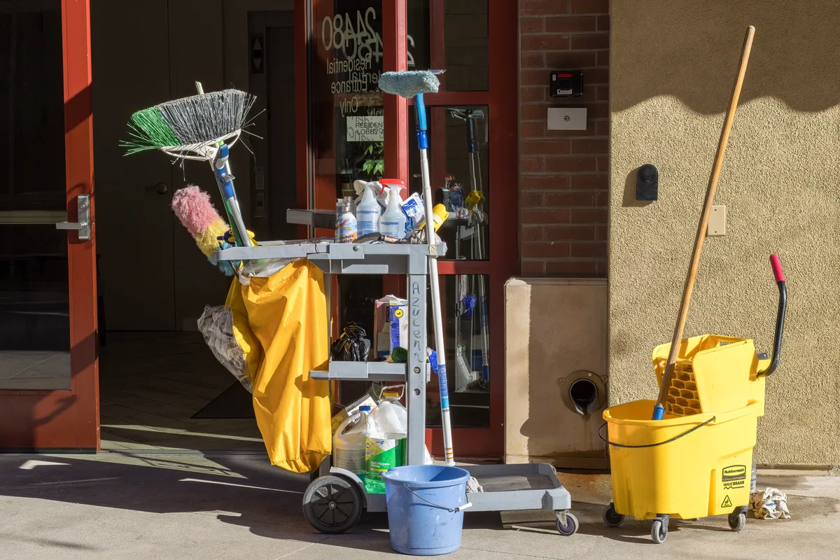 Cleaning equipment at the entrance of a rental property