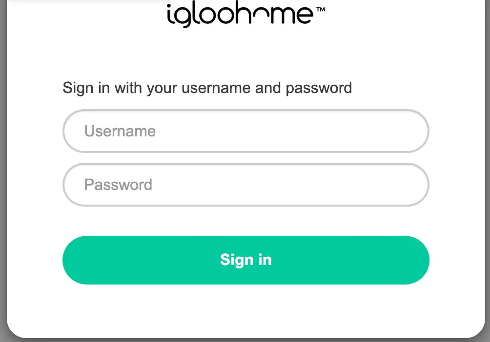 igloohome sign-in page asking for username and password