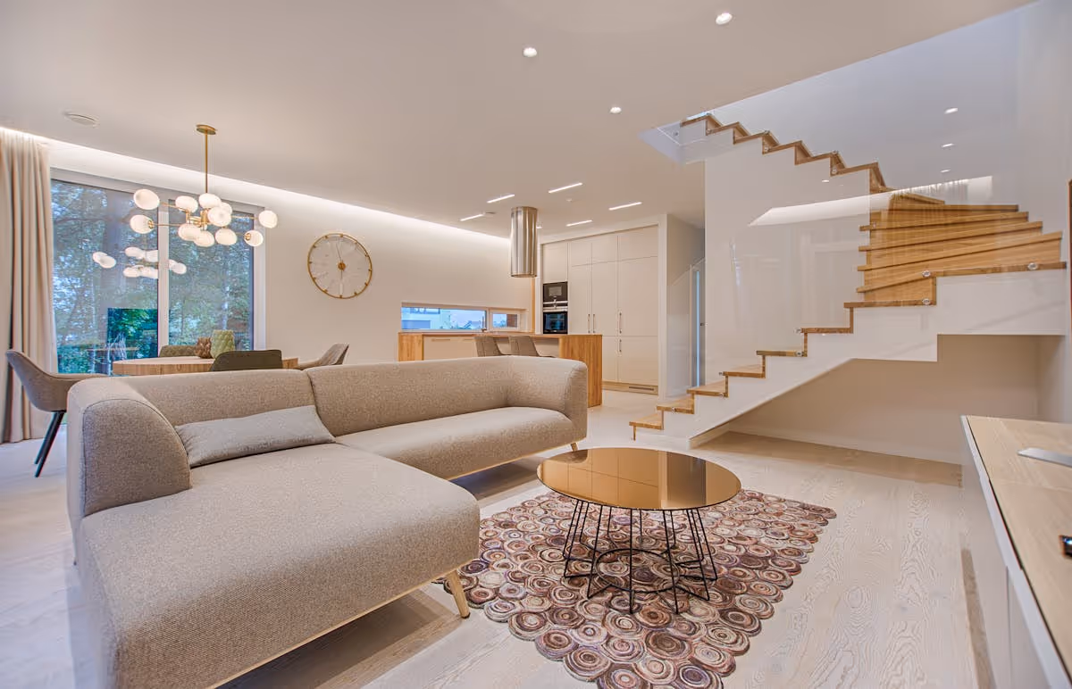 Stylish vacation rental interior showcasing digital guidebook technology