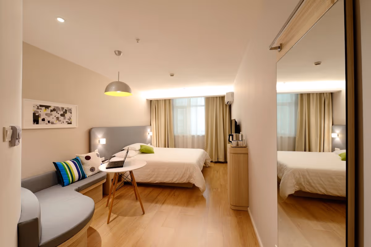 Stylish vacation rental living room representing the type of properties managed by small hosts seeking Guesty alternatives