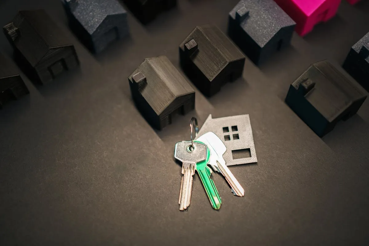 Real estate investment concept with key and house models