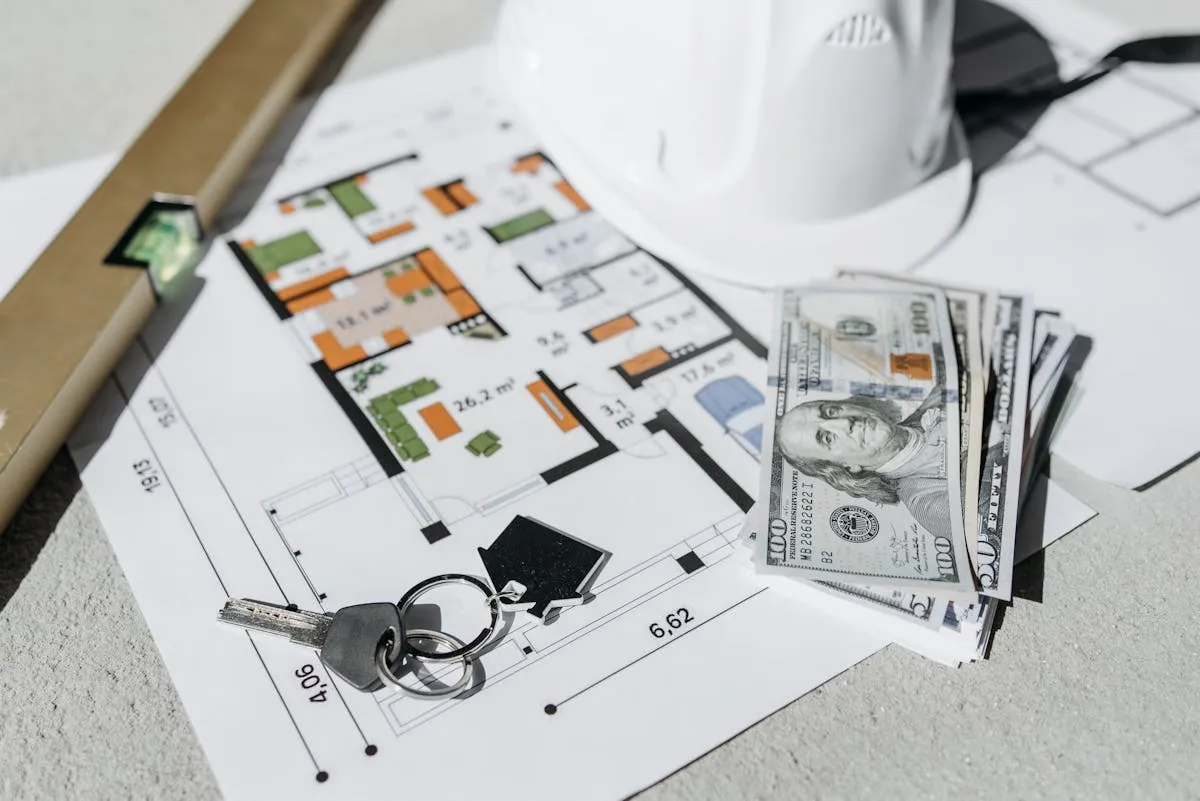 Money and keys on house plan