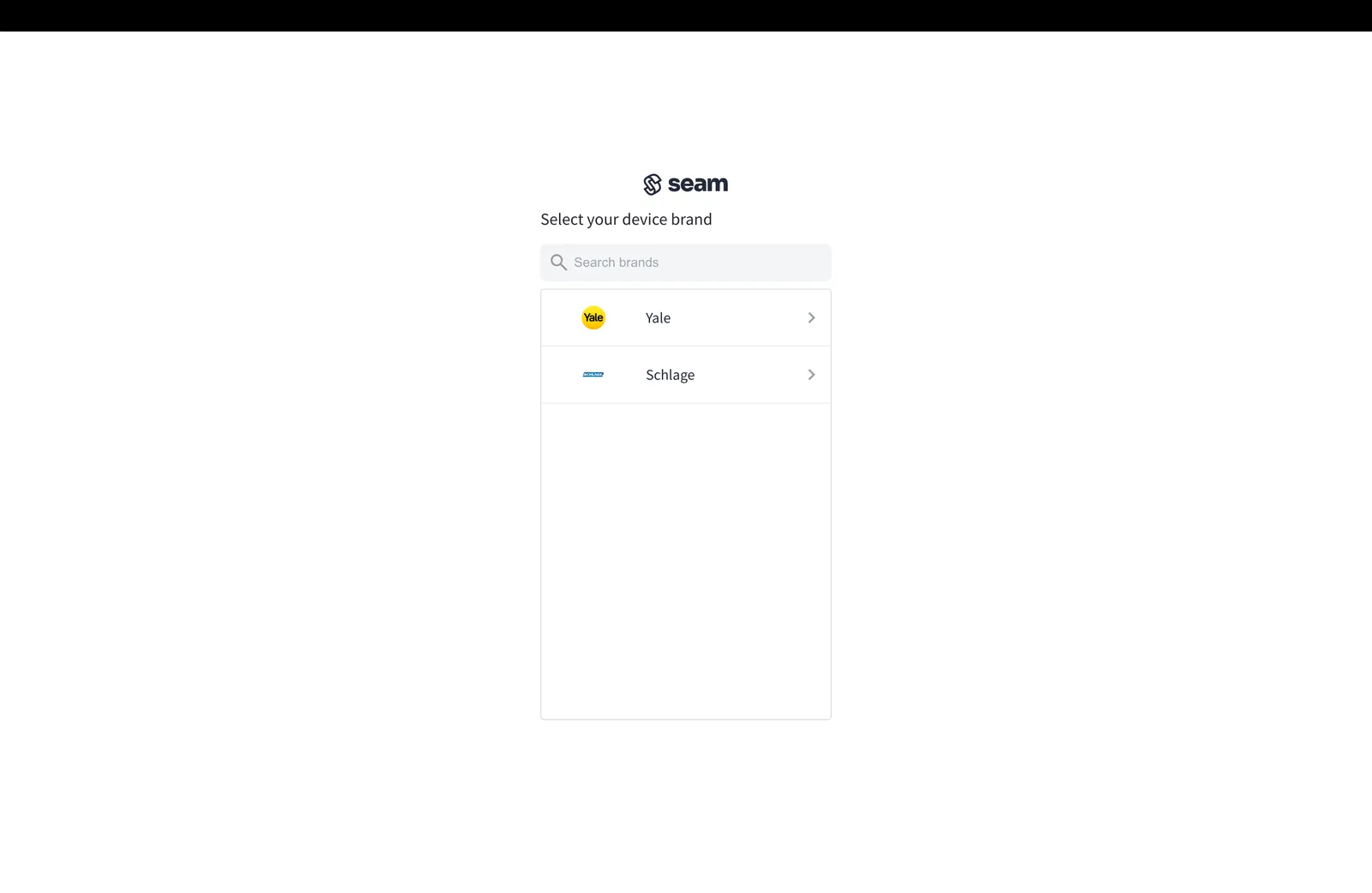 Brand selection screen in the secure connection window