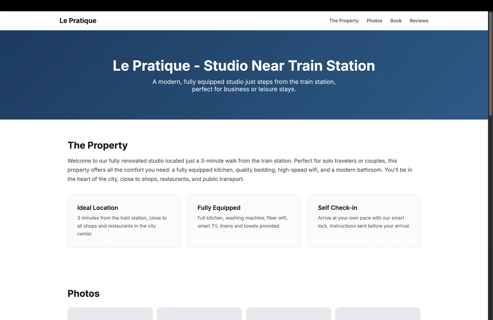 Example property website with embedded booking widget