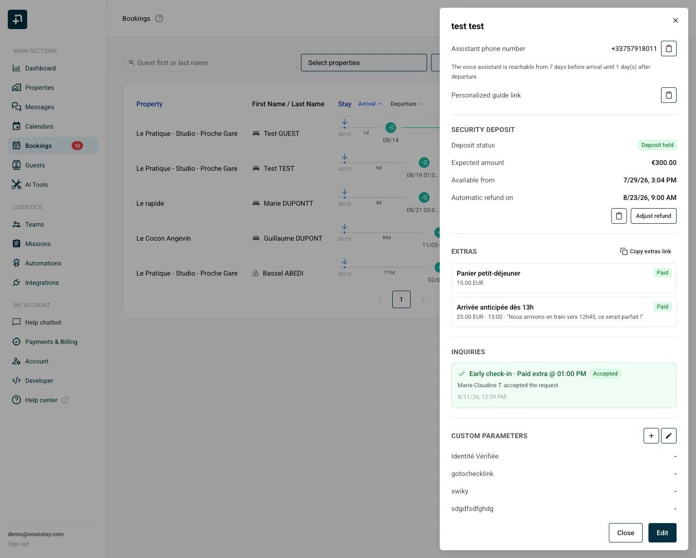 The Extras section of a booking with two paid purchases
